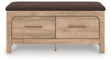 Kinlanni Tan/Brown Bedroom UPH Storage Bench (Online Special Price) - Ornate Home