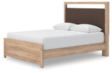 Kinlanni Tan/Brown Queen Upholstered Panel Bed, Dresser and Mirror (Online Special Price) - Ornate Home