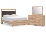 Kinlanni Tan/Brown Queen Upholstered Panel Bed, Dresser and Mirror - Ornate Home