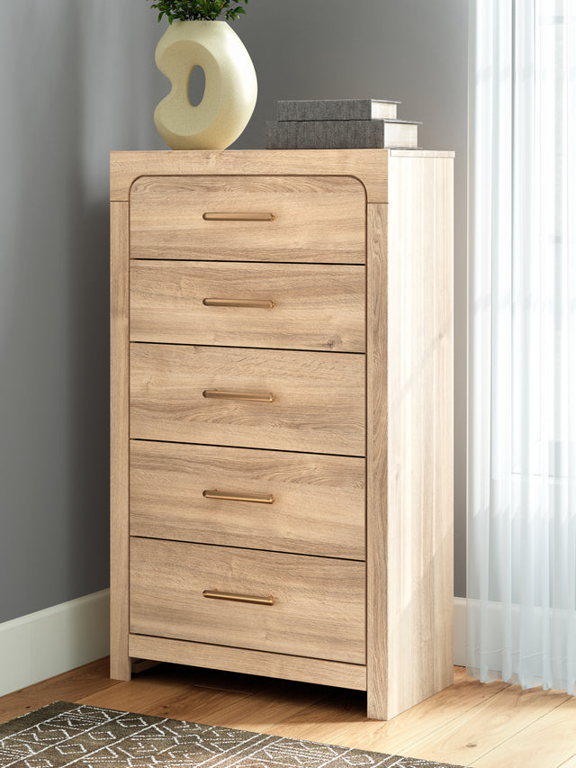 Kinlanni Tan Five Drawer Chest - Ornate Home