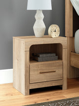 Kinlanni Tan Queen Panel Bed, Dresser, Mirror and Nightstand (Online Special Price) - Ornate Home