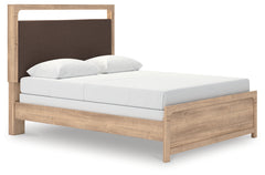 Kinlanni Tan Queen Panel Bed, Dresser, Mirror and Nightstand - Ornate Home