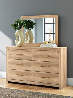 Kinlanni Tan Queen Panel Bed, Dresser, Mirror and Nightstand - Ornate Home