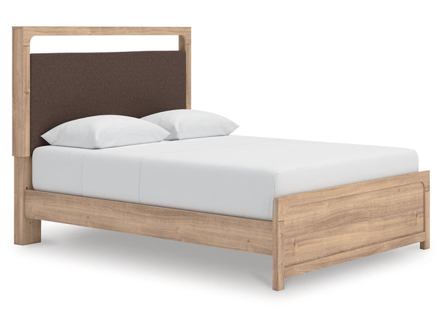 Kinlanni Tan Queen Upholstered Platform Bed (Online Special Price) - Ornate Home
