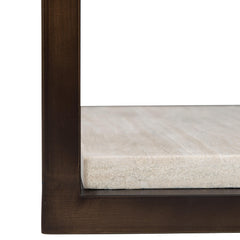 Kinsley White Travertine/Bronze Side Table - Ornate Home