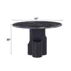 Kinton Natural Marble Top/ Black Mercana Round Dining Table - Ornate Home