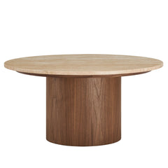 Kioni Walnut Round Travertine Coffee Table - Ornate Home