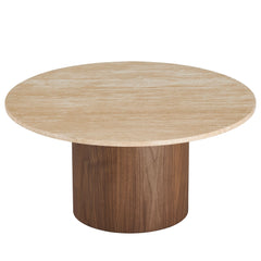 Kioni Walnut Round Travertine Coffee Table - Ornate Home