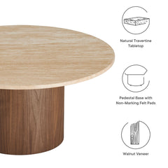 Kioni Walnut Round Travertine Coffee Table - Ornate Home