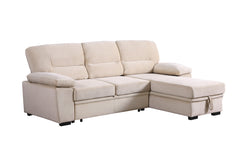 Kipling Beige 97.5"W Velvet Reversible Sleeper Sectional Sofa with Chaise - Ornate Home