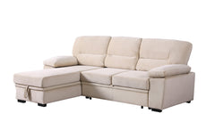 Kipling Beige 97.5"W Velvet Reversible Sleeper Sectional Sofa with Chaise - Ornate Home