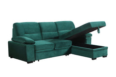 Kipling Green 97.5"W Velvet Reversible Sleeper Sectional Sofa with Chaise - Ornate Home