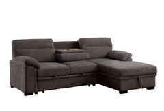 Kipling II Brown 95"W Chenille Sleeper Sectional Sofa with Right-Facing Chaise - Ornate Home