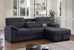 Kipling II Charcoal 95"W Chenille Sleeper Sectional Sofa with Right-Facing Chaise - Ornate Home