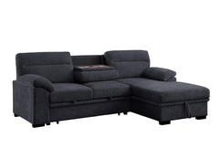 Kipling II Charcoal 95"W Chenille Sleeper Sectional Sofa with Right-Facing Chaise - Ornate Home