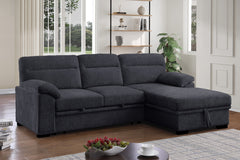 Kipling II Charcoal 95"W Chenille Sleeper Sectional Sofa with Right-Facing Chaise - Ornate Home