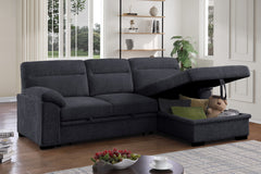 Kipling II Charcoal 95"W Chenille Sleeper Sectional Sofa with Right-Facing Chaise - Ornate Home