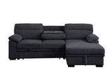 Kipling II Charcoal 95"W Chenille Sleeper Sectional Sofa with Right-Facing Chaise - Ornate Home