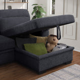 Kipling II Charcoal 95"W Chenille Sleeper Sectional Sofa with Right-Facing Chaise - Ornate Home