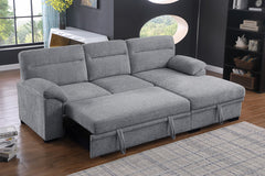 Kipling II Light Gray 95"W Chenille Sleeper Sectional Sofa with Right-Facing Chaise
