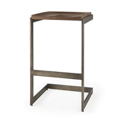 Kiran Medium Brown/Antique Nickel Wood Bar Stool - Ornate Home