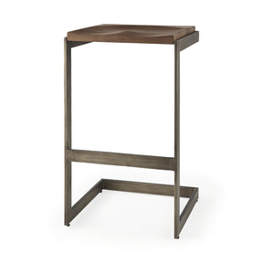 Kiran Medium Brown/Antique Nickel Wood Bar Stool - Ornate Home