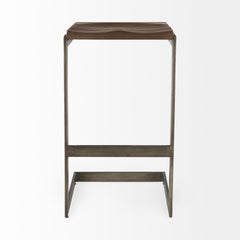 Kiran Medium Brown/Antique Nickel Wood Bar Stool - Ornate Home