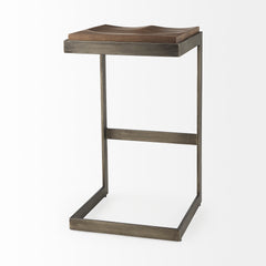 Kiran Medium Brown/Antique Nickel Wood Bar Stool - Ornate Home