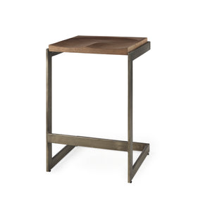 Kiran Medium Brown/Antique Nickel Wood Counter Stool - Ornate Home