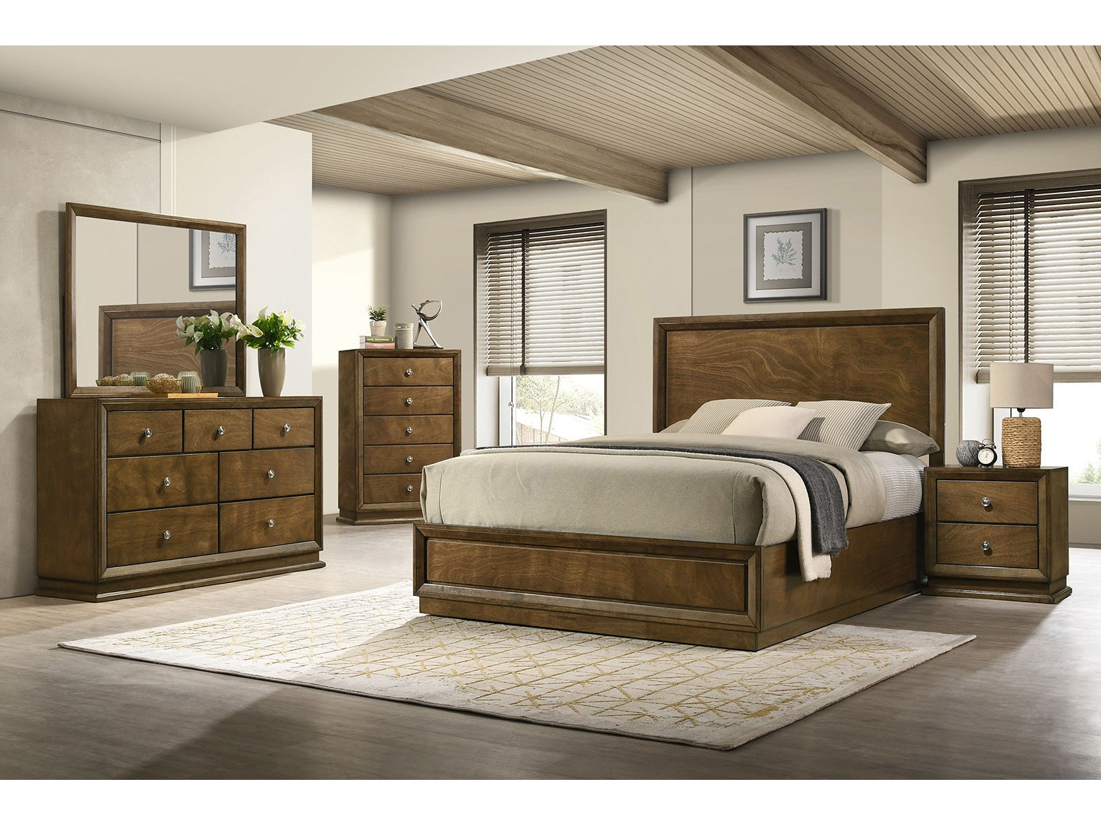 Kirkham Walnut Queen 4 Piece Bedroom Set - Ornate Home