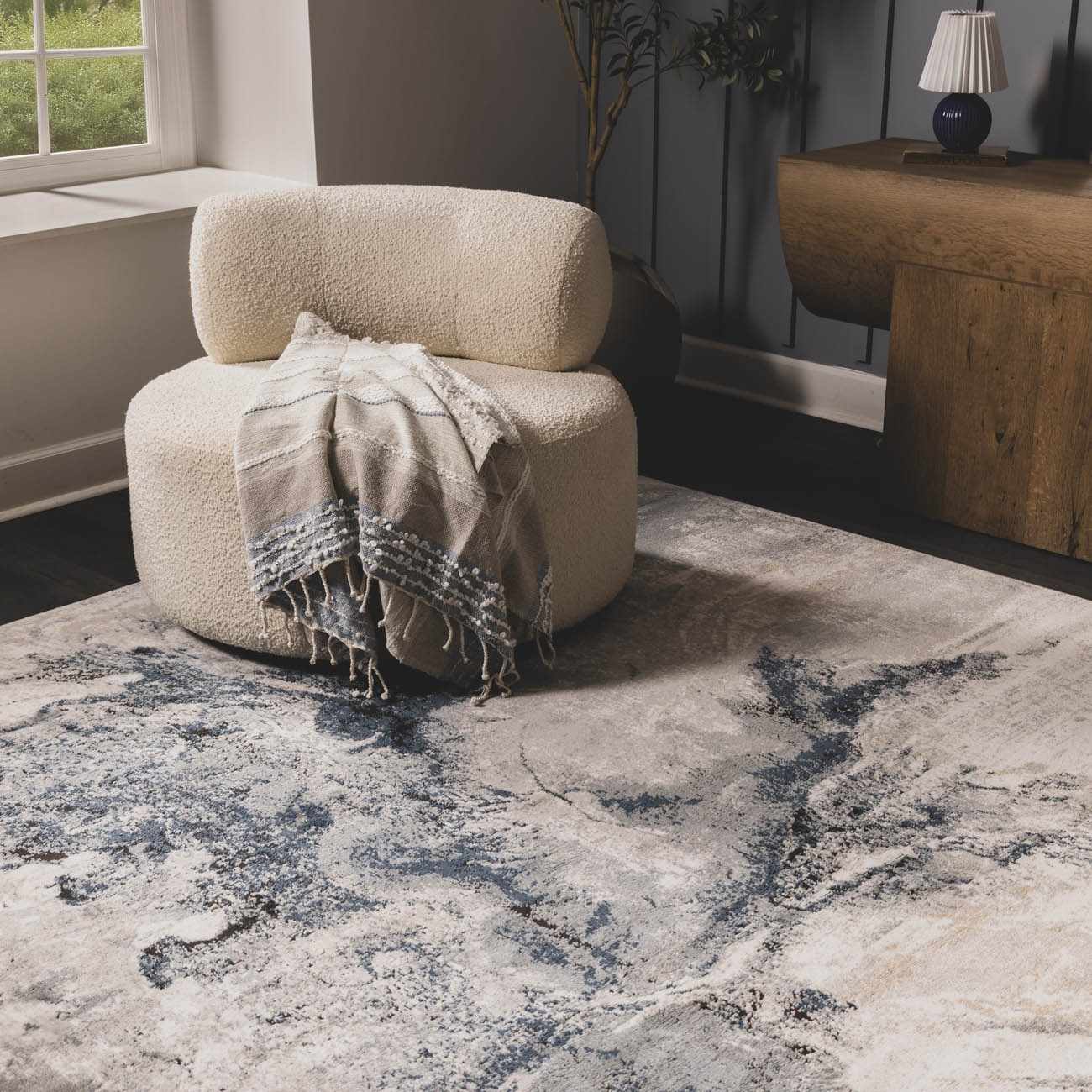 Kirkland Dark Blue Marble Rug - Ornate Home