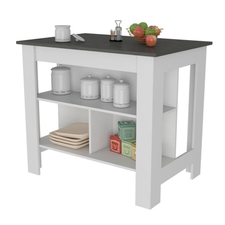 Kitchen Island Dozza, Three Shelves, White / Onyx Finish - Ornate Home