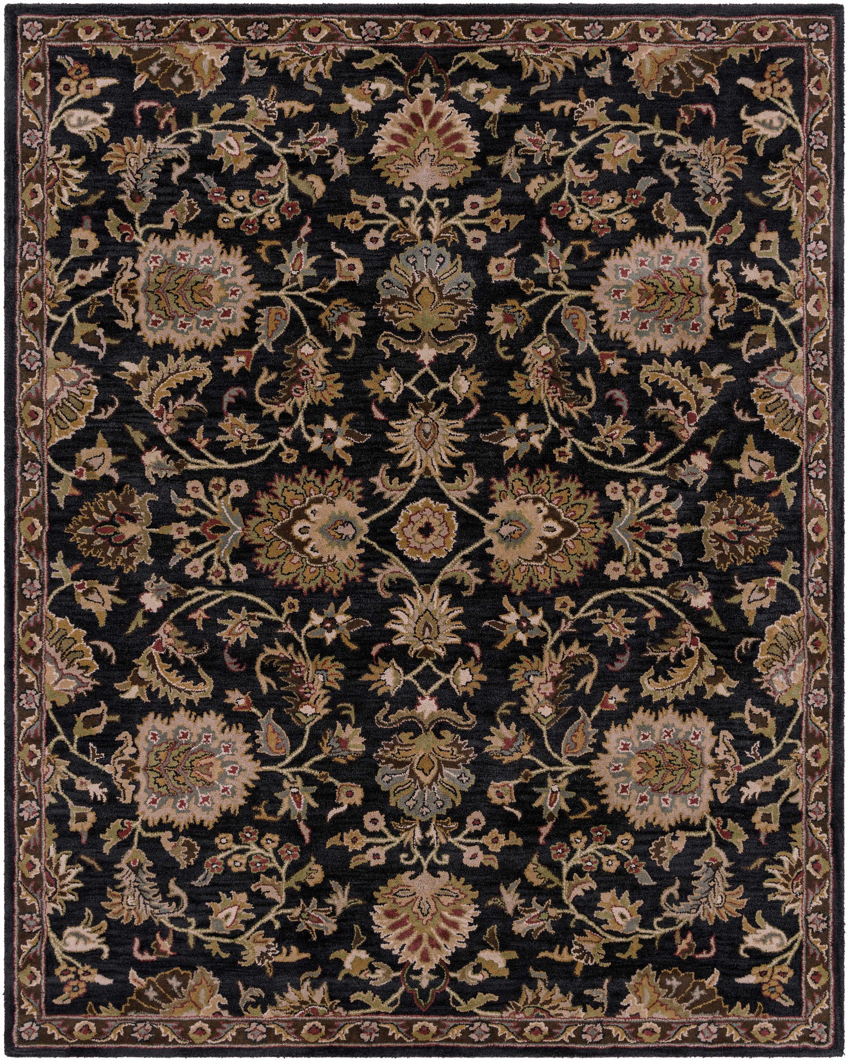 Kittredge Floral Black Wool Rug - Ornate Home