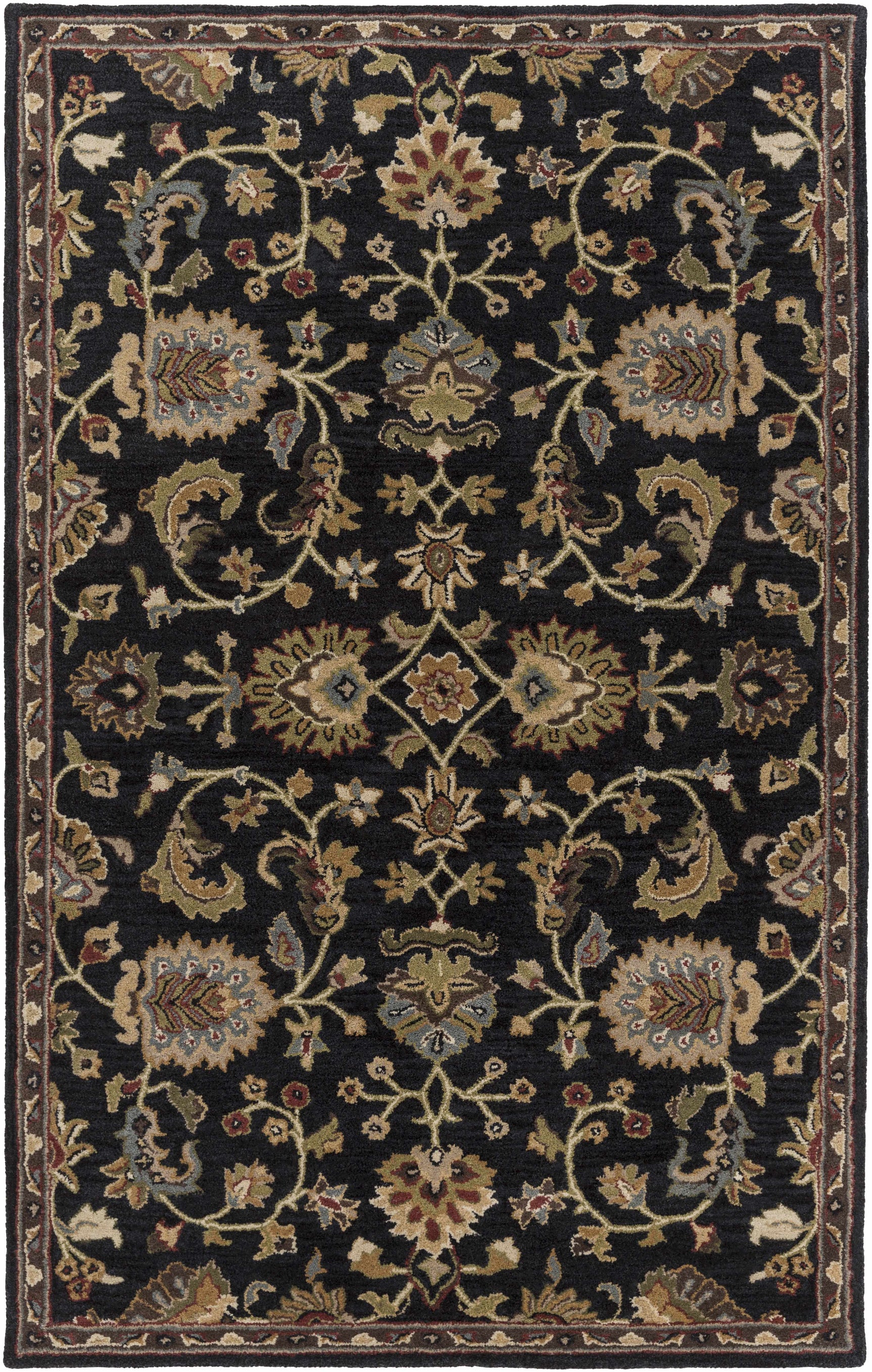 Kittredge Floral Black Wool Rug - Ornate Home