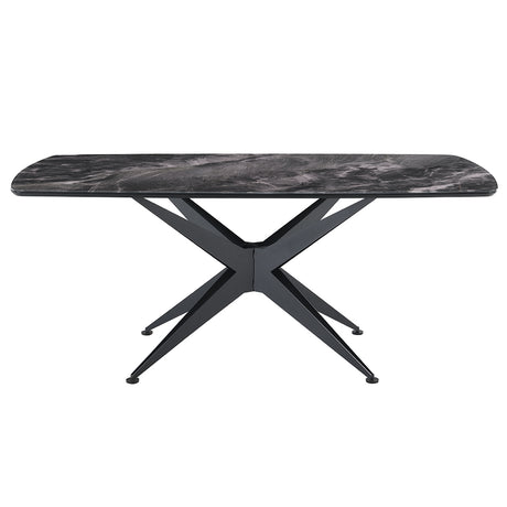 Klaus Crystal Tempered Glass Top/Black Dining Table - Ornate Home