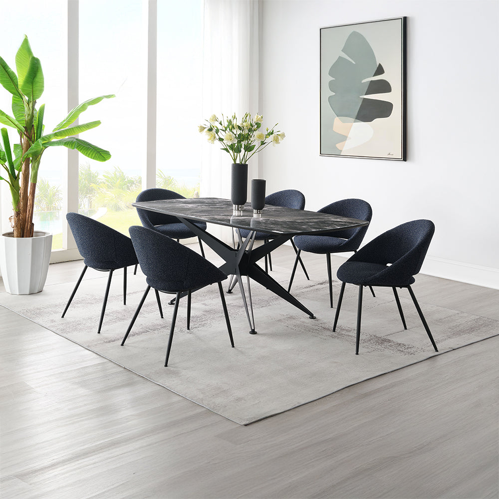 Klaus Crystal Tempered Glass Top/Black Dining Table - Ornate Home