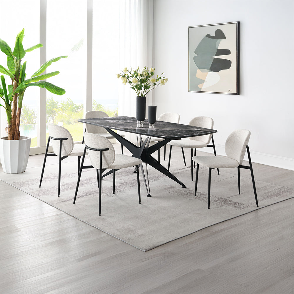 Klaus Crystal Tempered Glass Top/Black Dining Table - Ornate Home