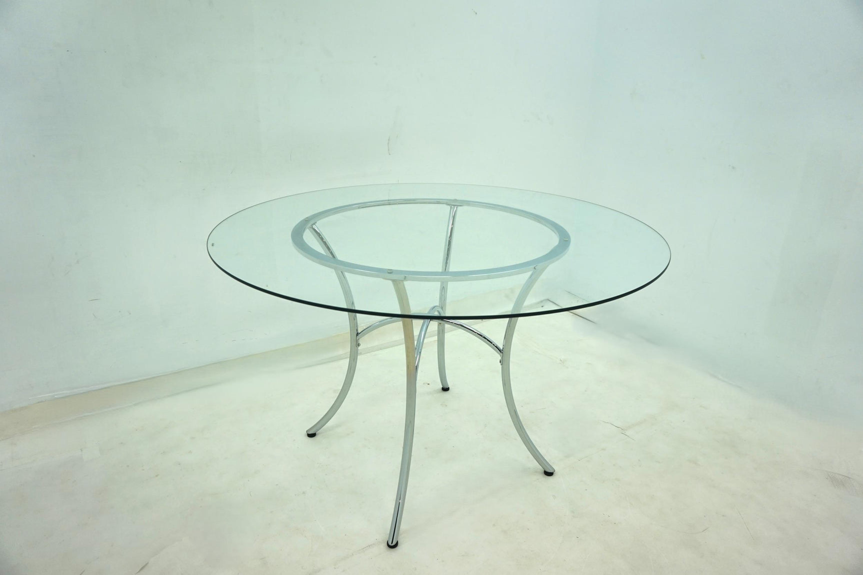 Kline Chrome 48-inch Round Glass Top Dining Table - Ornate Home