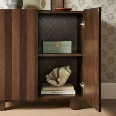 Kline Dark Walnut Stripe 2-Door Striped Accent Cabinet - Ornate Home
