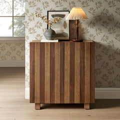 Kline Oak Walnut Stripe 2-Door Striped Accent Cabinet - Ornate Home
