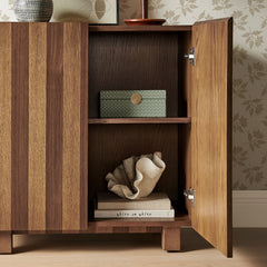 Kline Oak Walnut Stripe 2-Door Striped Accent Cabinet - Ornate Home