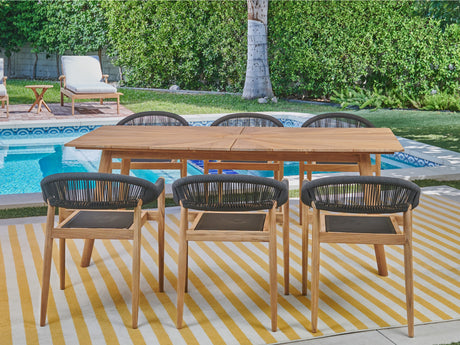 Klint 7-Piece Rectangular Teak Outdoor Dining Set with Stacking Armchairs - Ornate Home