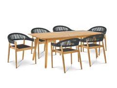 Klint 7-Piece Rectangular Teak Outdoor Dining Set with Stacking Armchairs - Ornate Home