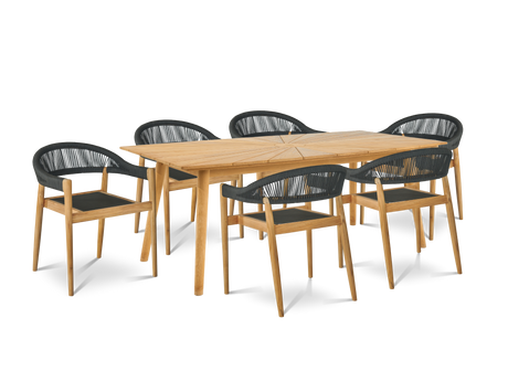 Klint 7-Piece Rectangular Teak Outdoor Dining Set with Stacking Armchairs - Ornate Home