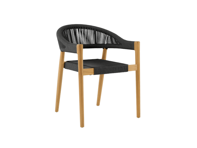 Klint Teak Black Outdoor Rope Dining Stacking Armchair (Set of 4) - Ornate Home
