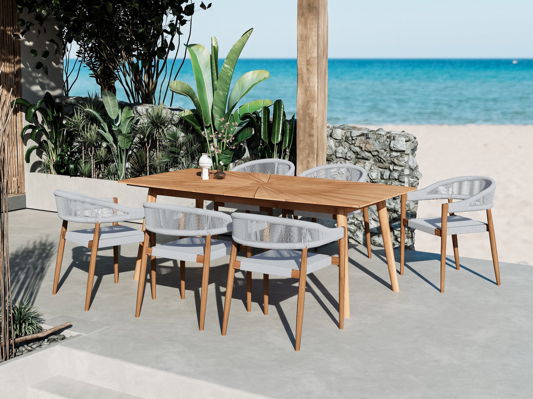 Klint Teak Grey Outdoor Rope Dining Stacking Armchair (Set of 4) - Ornate Home