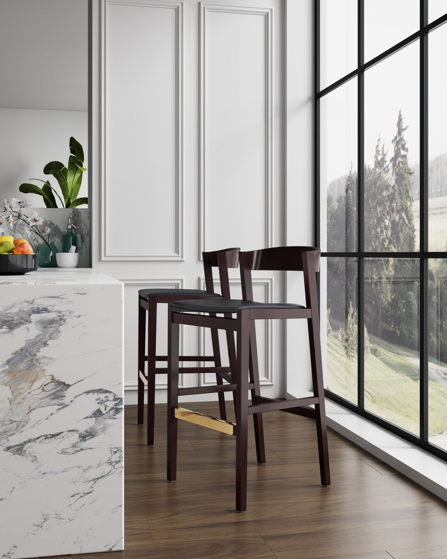 Klismos Barstool in Black and Dark Walnut (set of 2) - Ornate Home