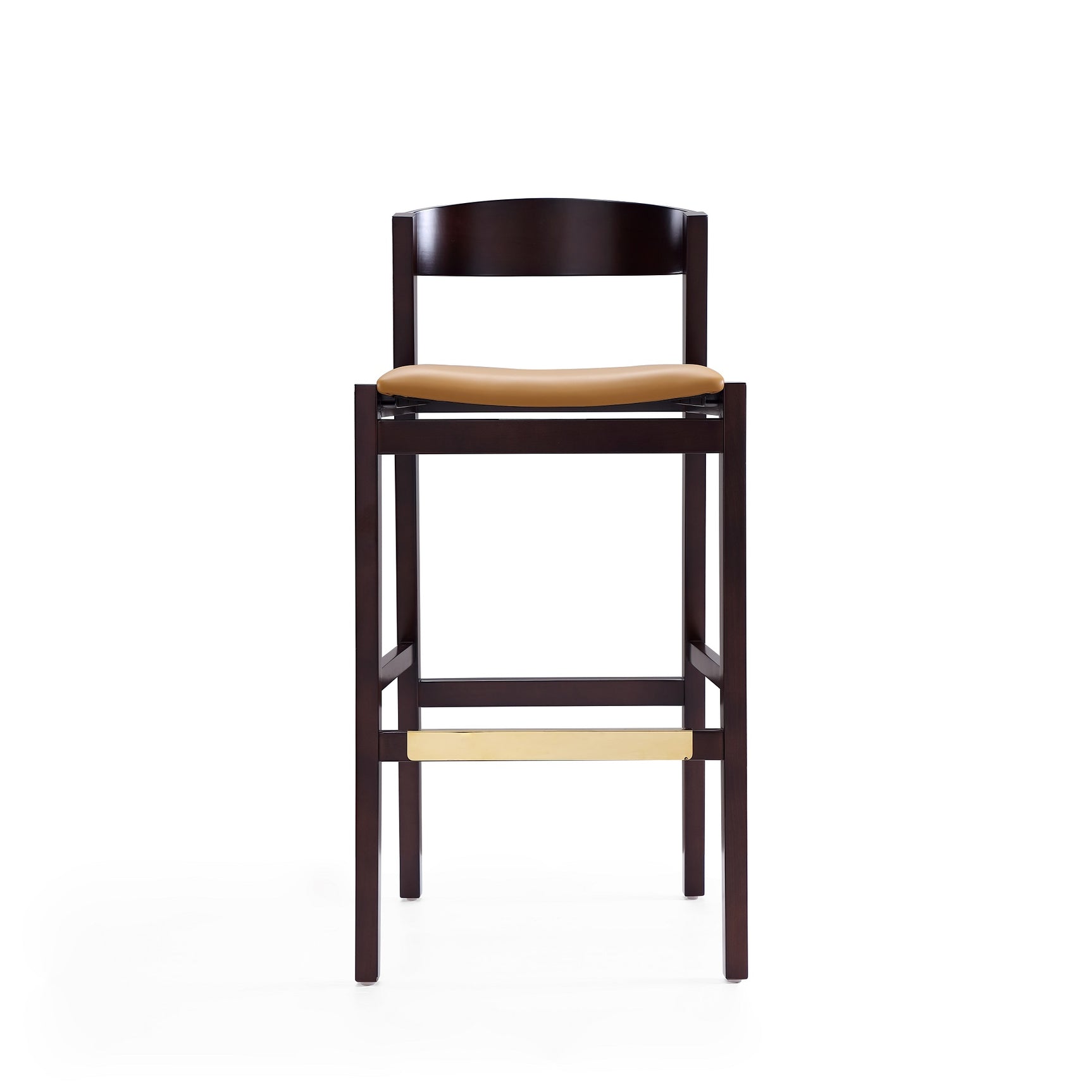 Klismos Barstool in Camel and Dark Walnut - Ornate Home