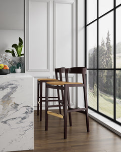 Klismos Barstool in Camel and Dark Walnut - Ornate Home