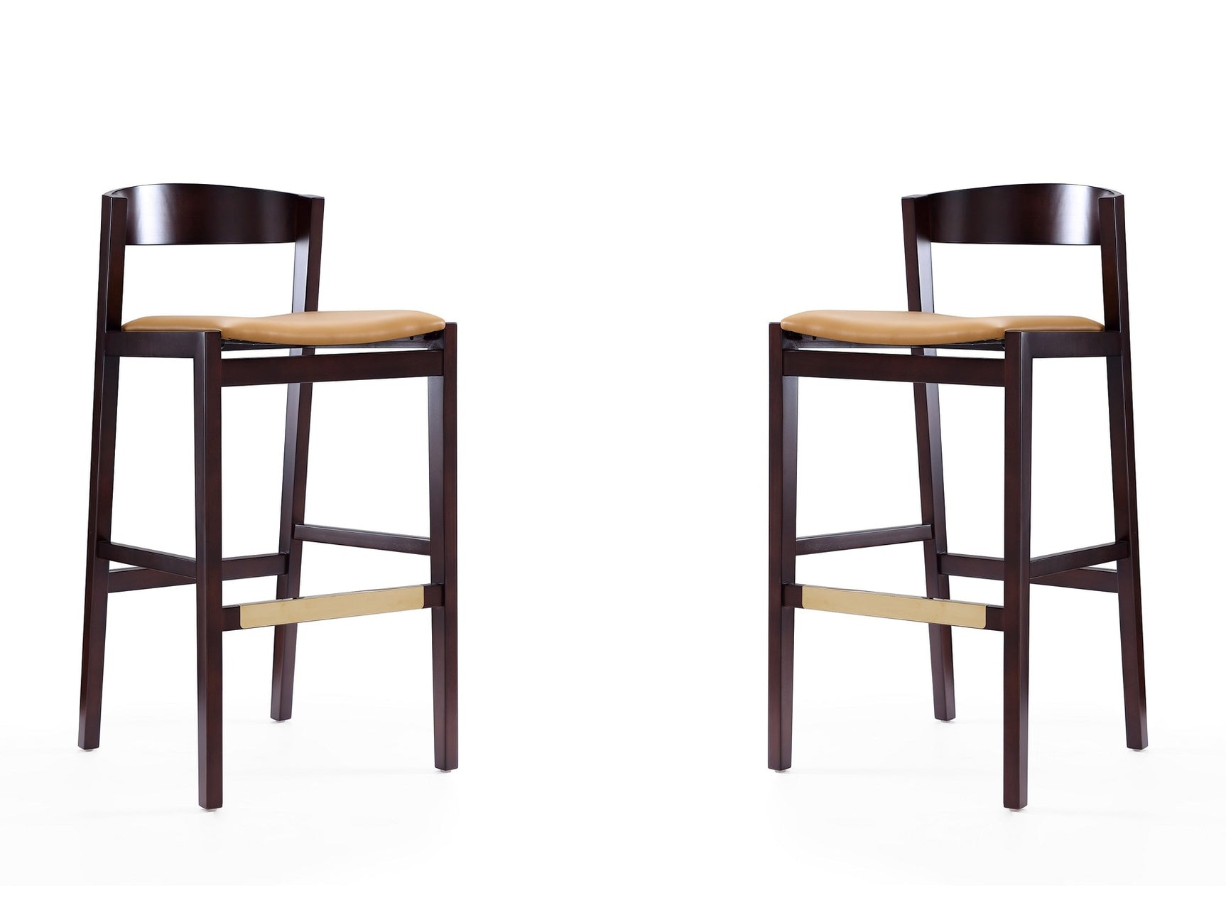 Klismos Barstool in Camel and Dark Walnut (set of 2) - Ornate Home